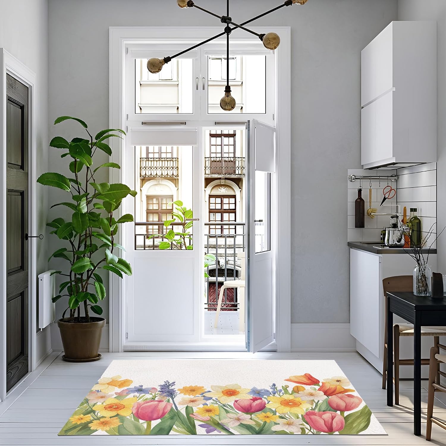 Watercolor Tulips Irises Ultra Soft Floor Carpet, Luxury Fluffy Low Pile Area Rug Ideal for Living Room, Bedroom, Nursery, Kids Baby Room