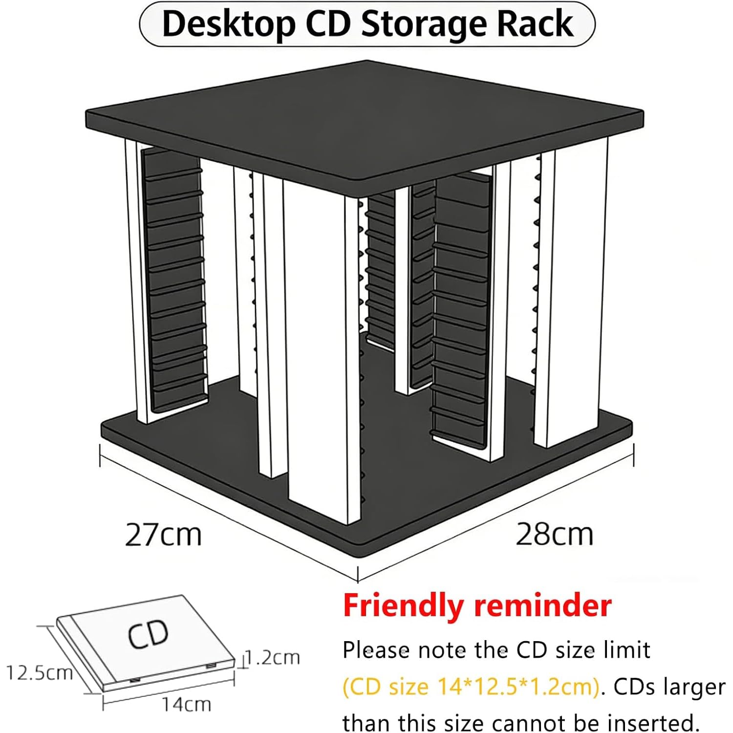 Organizer per CD – Torre rotante per 45 CD standard, design girevole a 360°, facile da montare, ideale per musica da collezione e sale teatrali