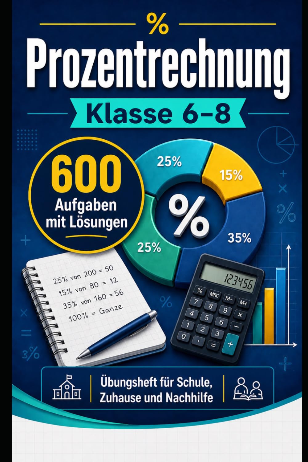 Prozentrechnung – Klasse 6-8: 600 Aufgaben mit Lösungen | Prozentwert, Grundwert, Prozentsatz, Rabatt, MwSt, Zinsen (600 Aufgaben Lernreihe – Mathematik)