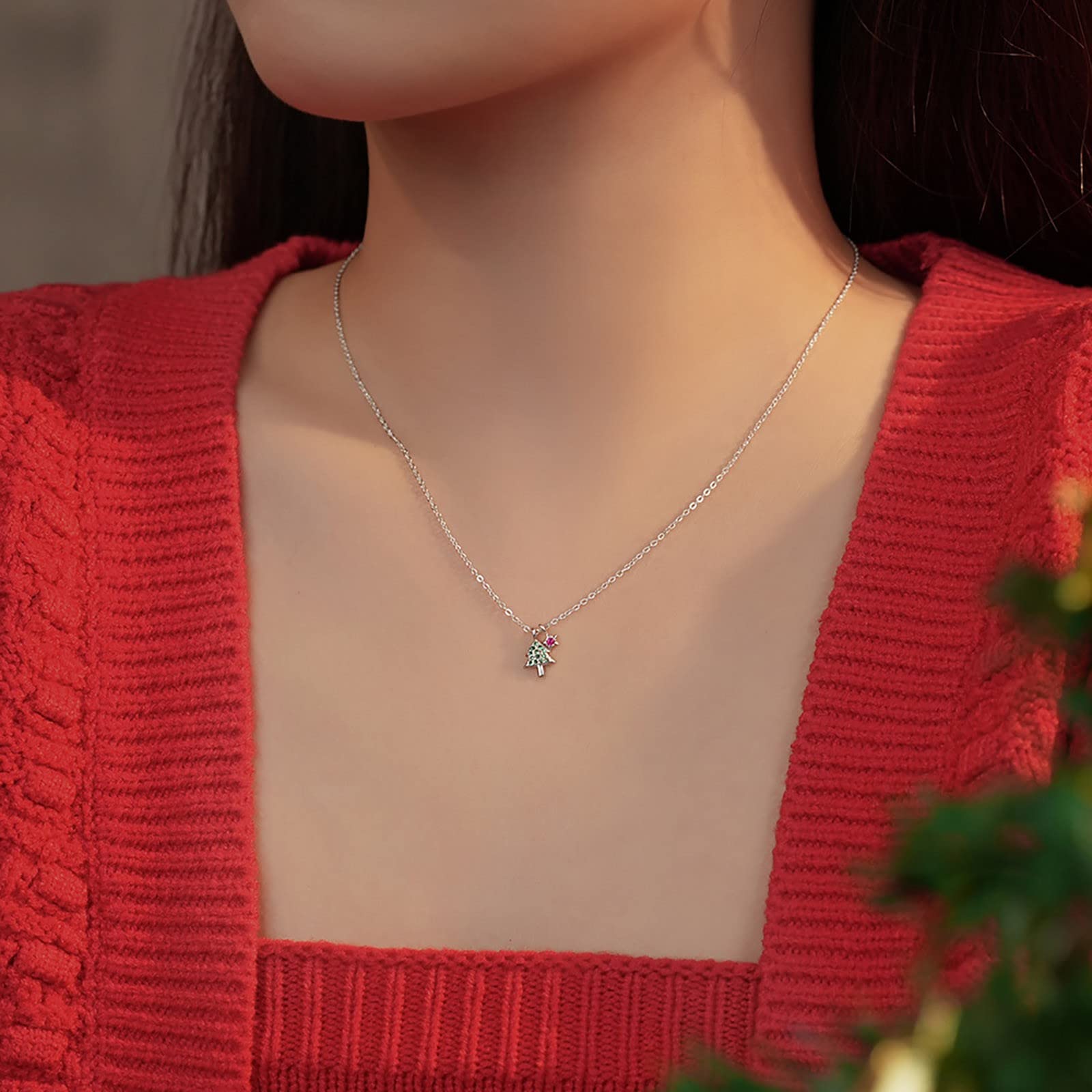 Mały diamentowy naszyjnik Dainty S925 Sterling Silver Choinka Naszyjnik Kobieta Śliczna cyrkonia Temperament Łańcuch do obojczyka Naszyjnik Łańcuchy męskie (srebrny jeden rozmiar)