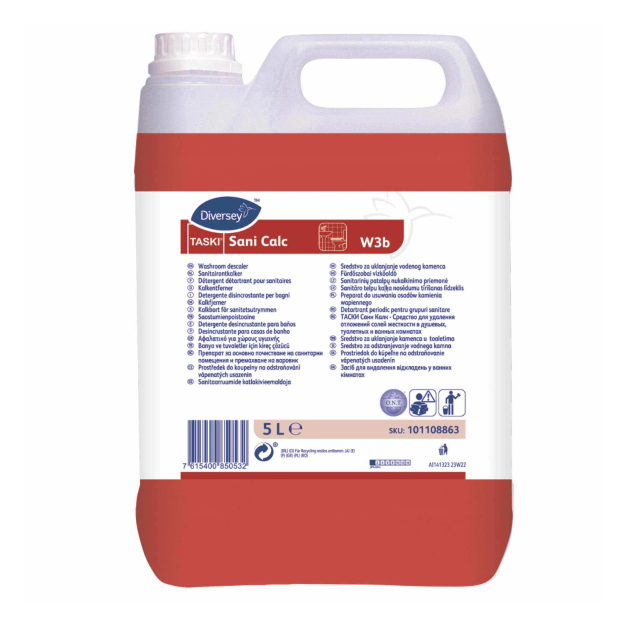 Prodotti per la pulizia – Prodotto per la cura della casa – Detergente WC – Anticalcare potente per sanitari – Taski Sani Calc – Tanica 5 l