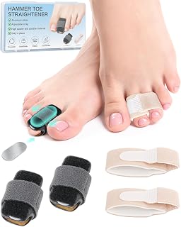 2 Pcs Hammer Toe Straightener with Aluminum Plate Support and 2Pcs Adjustable Broken Toe Splints Support Wraps for Women & Men, Hammer Toe Corrector Relief for Hammer, Curled, Bent, Broken Support (Medium)