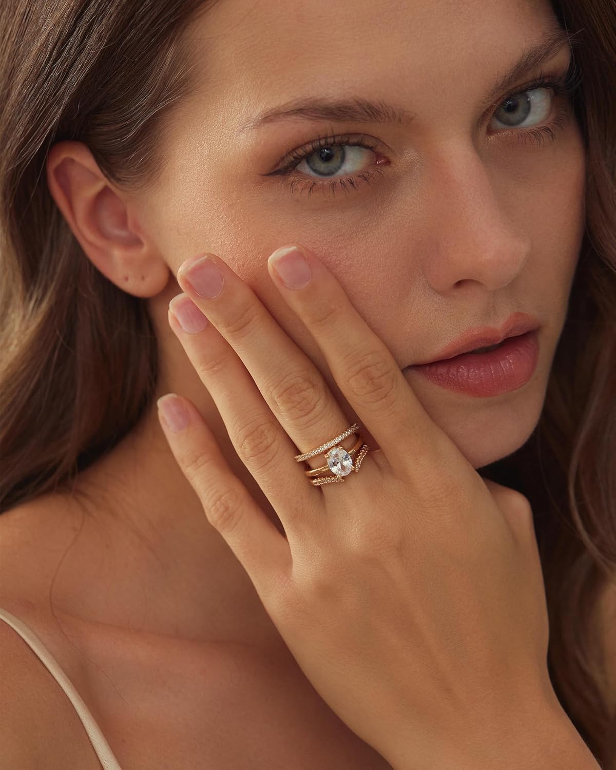 YEEZII Gold Rings for Women Non Tarnish, 14K Gold Plated Stackable Cubic Zirconia Knuckle Ring Set, Dainty Statement Promise Wedding Engagement Rings Size 7 - Image 4