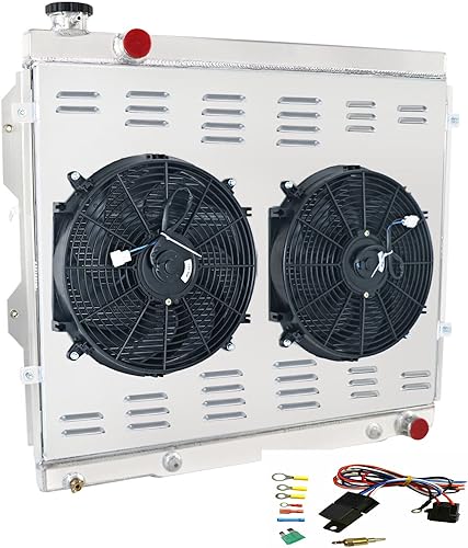 Radiador para camioneta Toyota Sequoia Tundra 4.7L V8 2000-2006, radiador de aluminio completo de 3 filas + ventiladores de 2 x 14 pulgadas + kit de