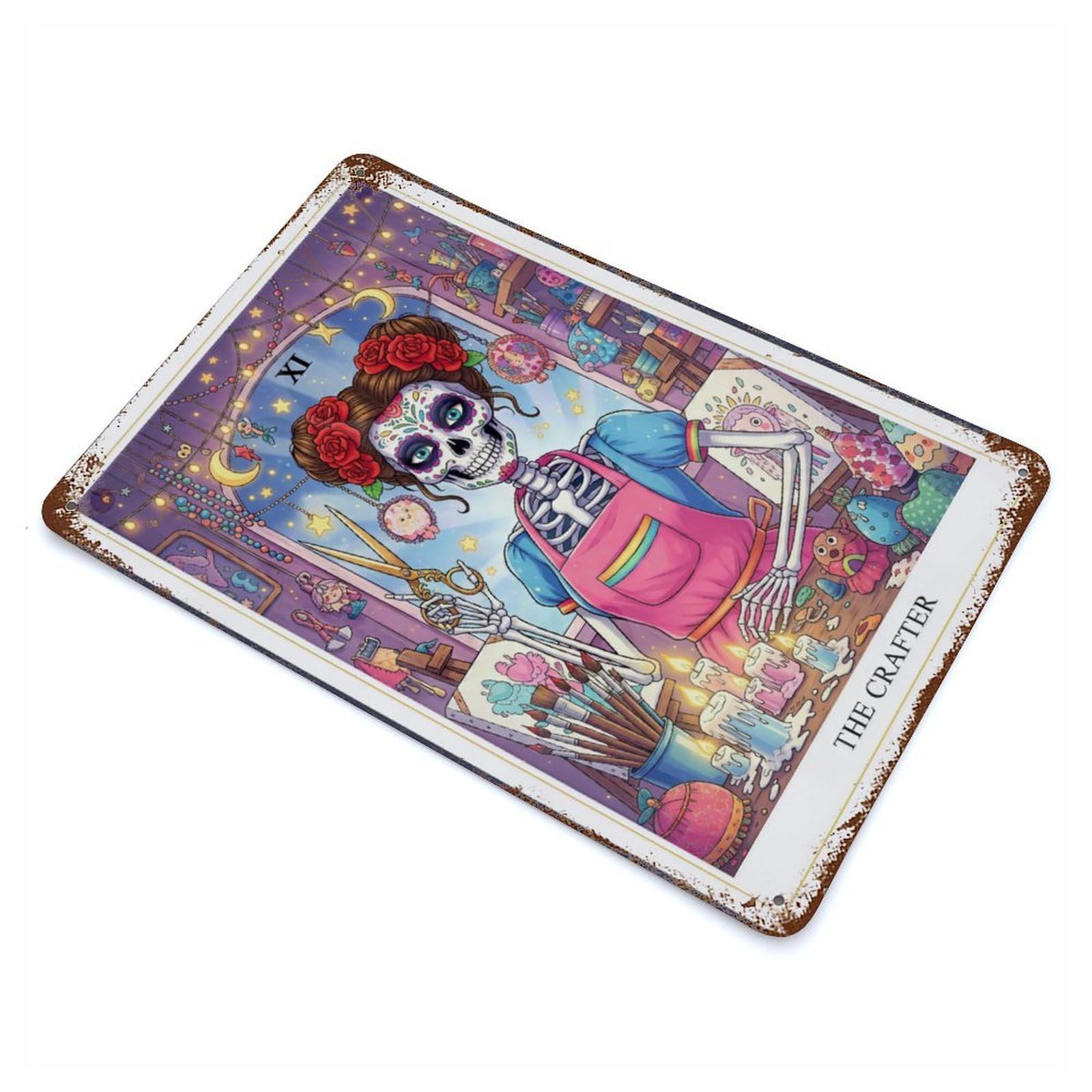 The Crafter Day of The Dead Artist Weathered Tin Sign 11.8"x7.9", Novelty Wall Decor for Garage, Pub Or Kitchen