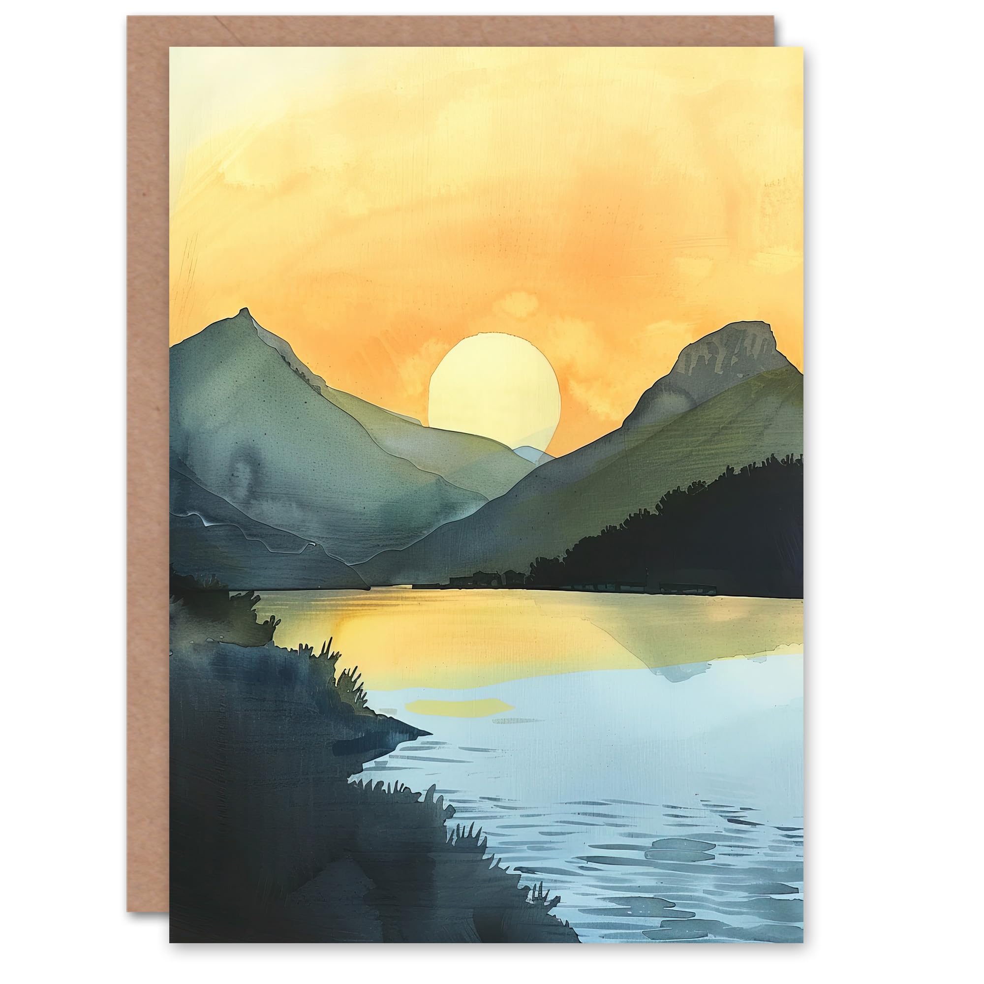 Artery8 Greeting Card Redfish Lake Mountain Landscape Lakeside Sunrise Blank For Him Or Her Art Birthday Card