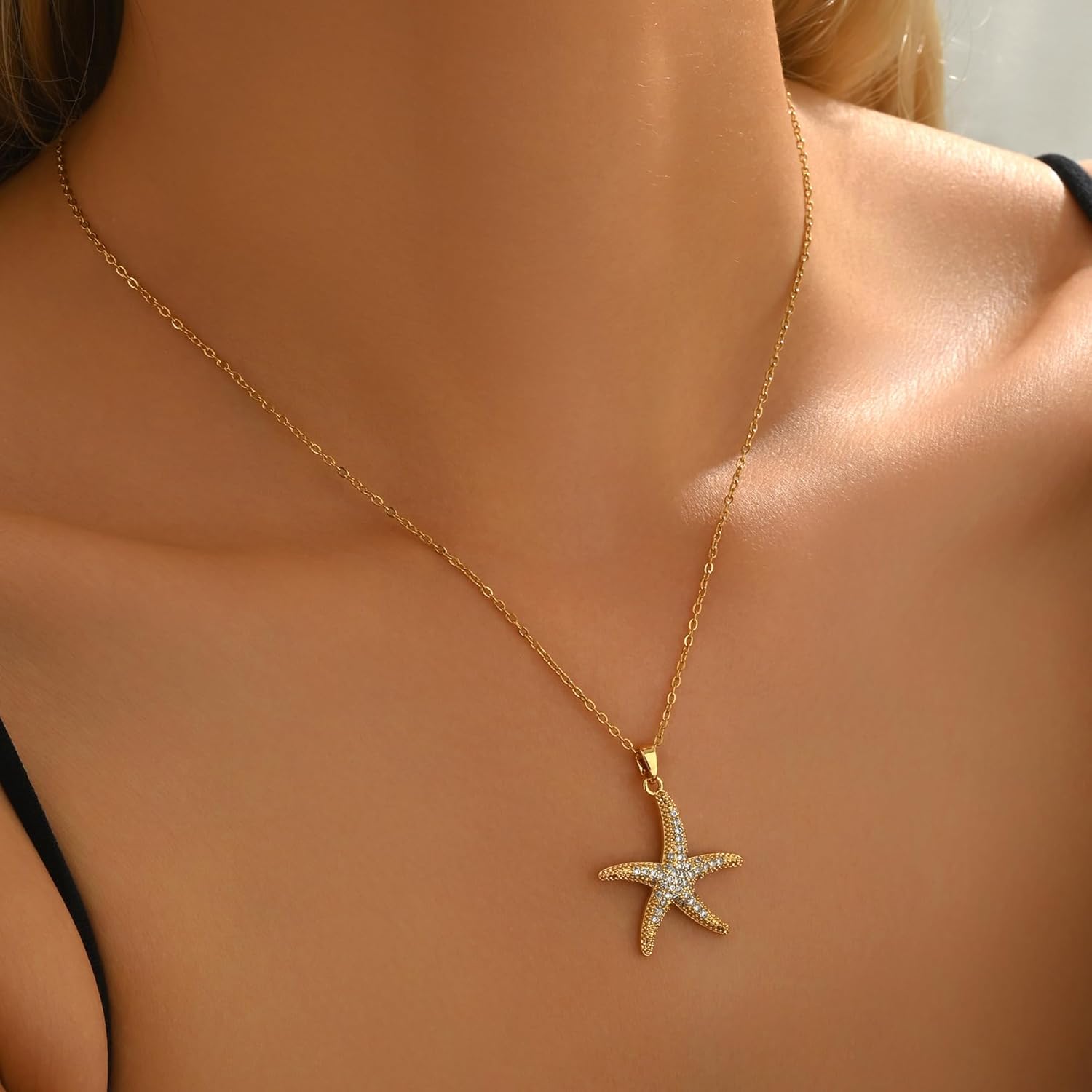 Trendy Necklaces for Women 18K Gold Plated Dainty CZ Pendant Necklace Starfish Star Moon Element Necklace Jewelry - Image 3
