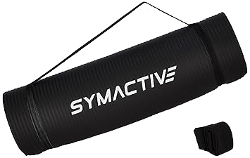 Amazon Brand - Symactive 8mm Extra Thick NBR Yoga Mat with Carrying Strap, Yoga Mat for Women & Men for Workout, Yoga and Fitness (Black) - image, photos