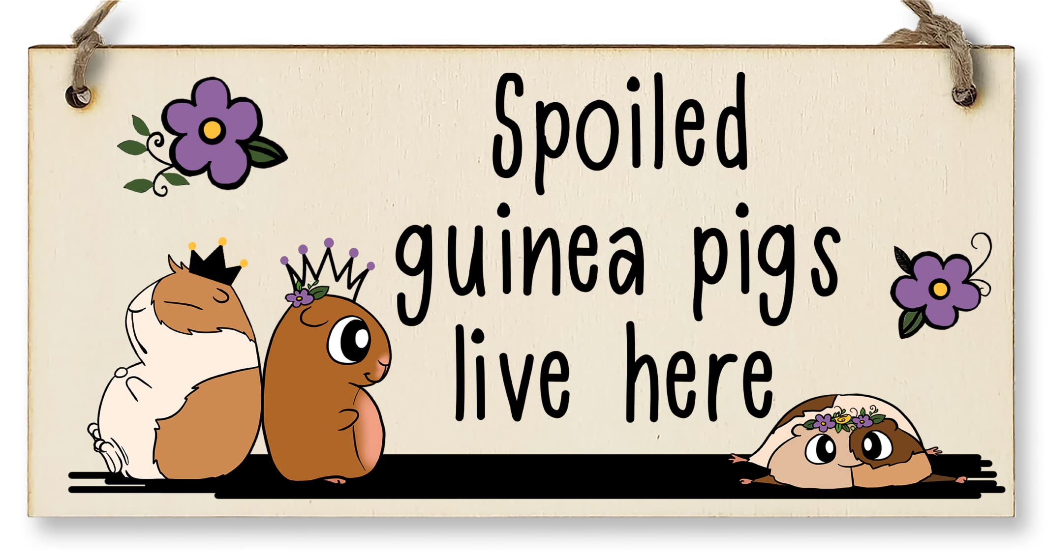 The Plum Penguin Wood-Coloured Handmade Wooden Hanging Wall Plaque Spoiled Guinea Pigs Live Here Cute Pet Lover Mum Dad Gift Sign