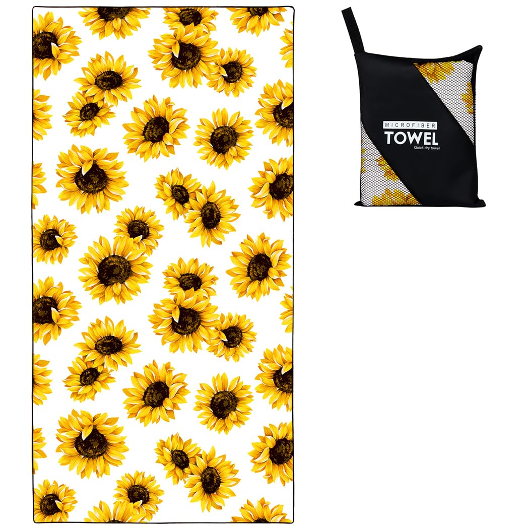 Toalla de playa de girasol de gran tamaño de 36 x 72 pulgadas, secado rápido, sin arena, toallas de baño amarillas para piscina, camping, viajes