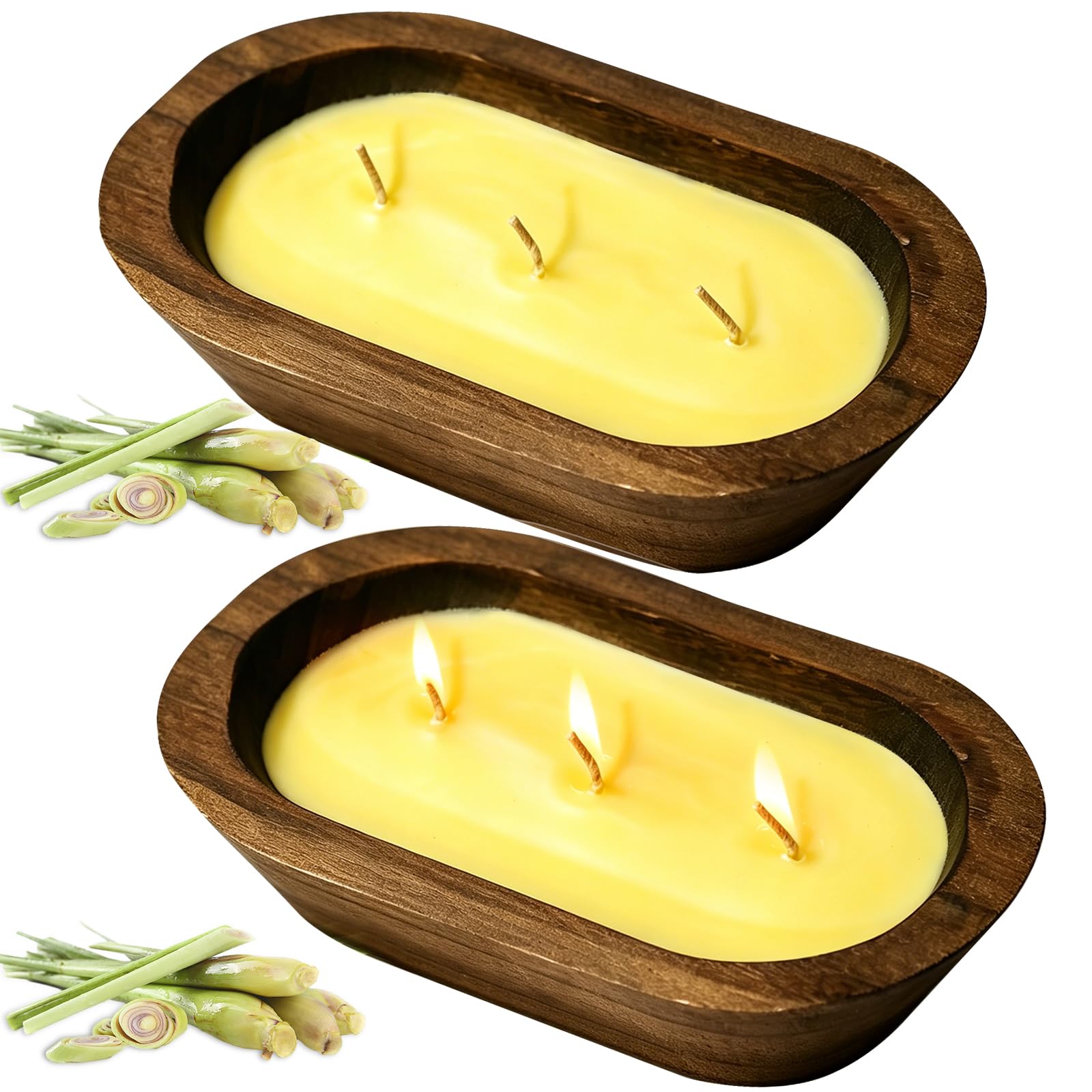 SCENTORINI Duftkerzen Zitronengras, Citronella Kerzen im Holzgefäß, Sojawachs Kerzen mit Baumwolldocht, bis zu 60H, 2er Set ca. 320 g pro Kerze, Dekorative Aromakerzen für Zuhause, Balkon, Terrasse