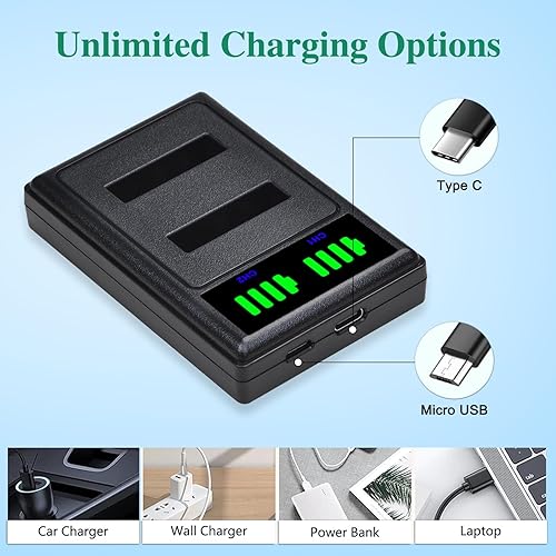 Miniatura 4 de Tectra 2 baterías EN-EL12 de alta capacidad y cargador dual LED para Nikon Coolpix AW100 AW110 AW120 AW130 A1000 B600 W300 A900 S6300 S8100 S8200