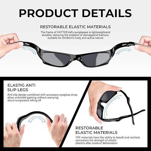 Miniatura 5 de Vatter TR90 - Lentes de sol polarizados irrompibles, para niños, niñas y jóvenes