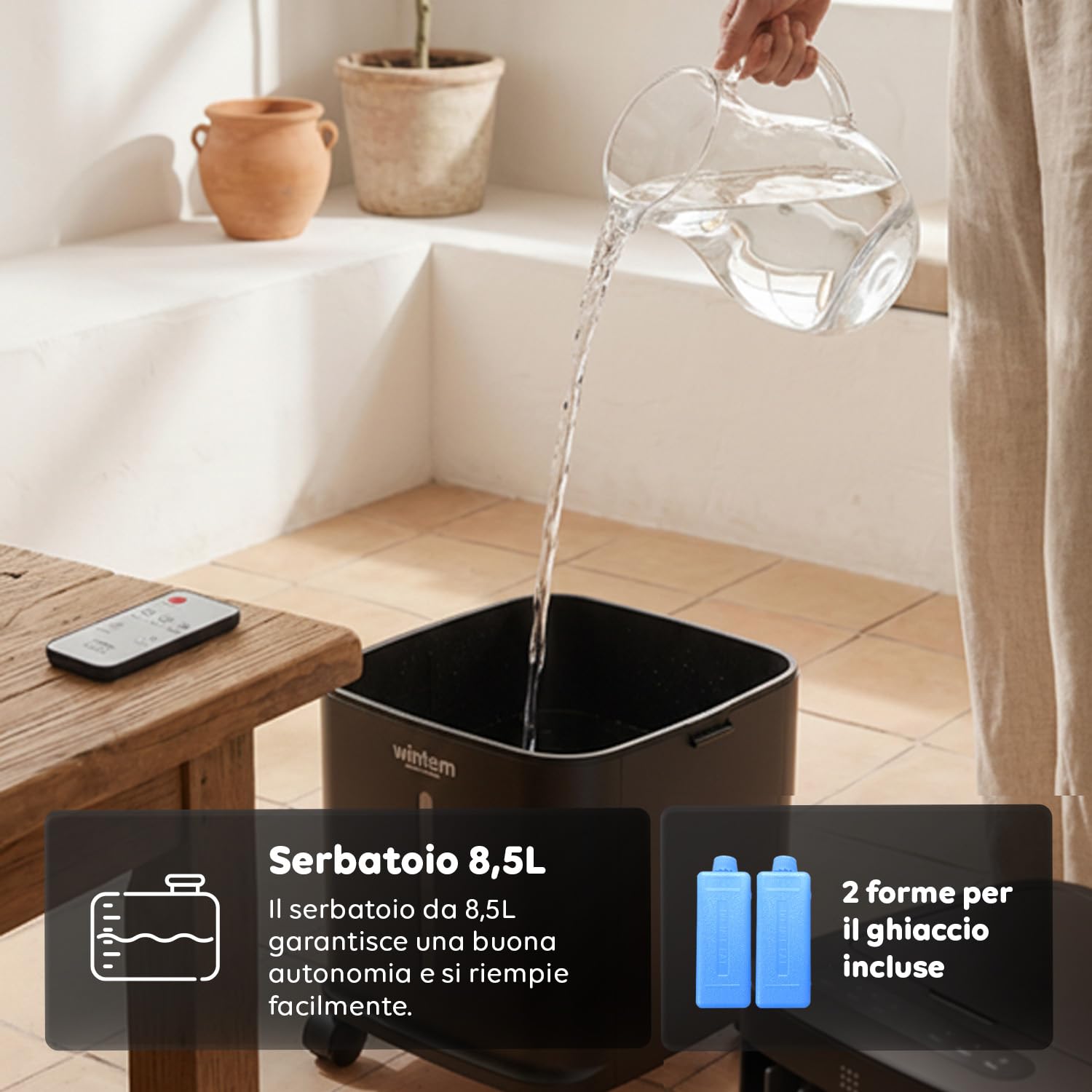 Avilia - Raffrescatore Portatile Senza Tubo Evaporativo 8,5L – Telecomando, Timer 7h, 3 Vel. | Raffrescatore d'Aria e Umidificatore 80W, Display LED Touch, 4 Ruote, <65dB, 26,5×27,8×58,5