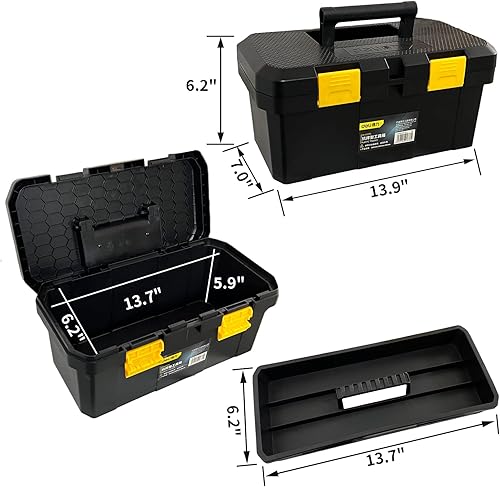 Miniatura 6 de Deli Caja de herramientas de plástico, caja de herramientas resistente de 15 pulgadas, organizador de caja de herramientas pequeña con asa, estuche
