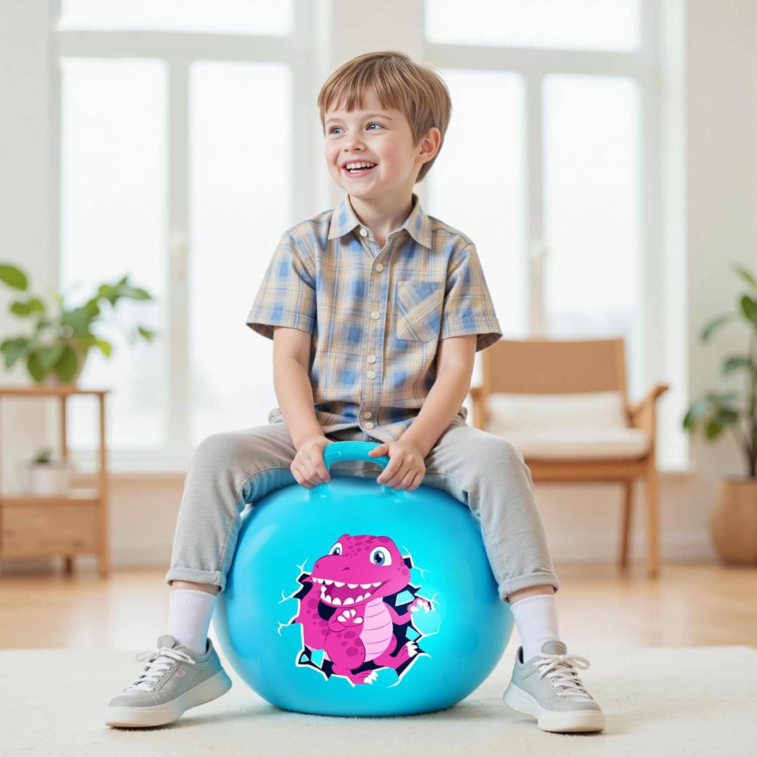 INPODAK Hopper Ball 18 Inch Bouncy Ball with Handle for Kids, Hippity Hop Jumping Bounce Hopping Toy for Boys Girls Ages 3-6 Includes Pump and Gift Box Great Gift for Birthday (Blue)