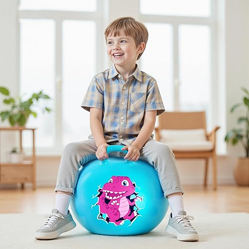 Miniatura 8 de Pelota saltarina Inpodak de 18 pulgadas con asas para niños, juguete de salto y rebote Hippity Hop para niños de 3 a 6 años, incluye bomba y caja