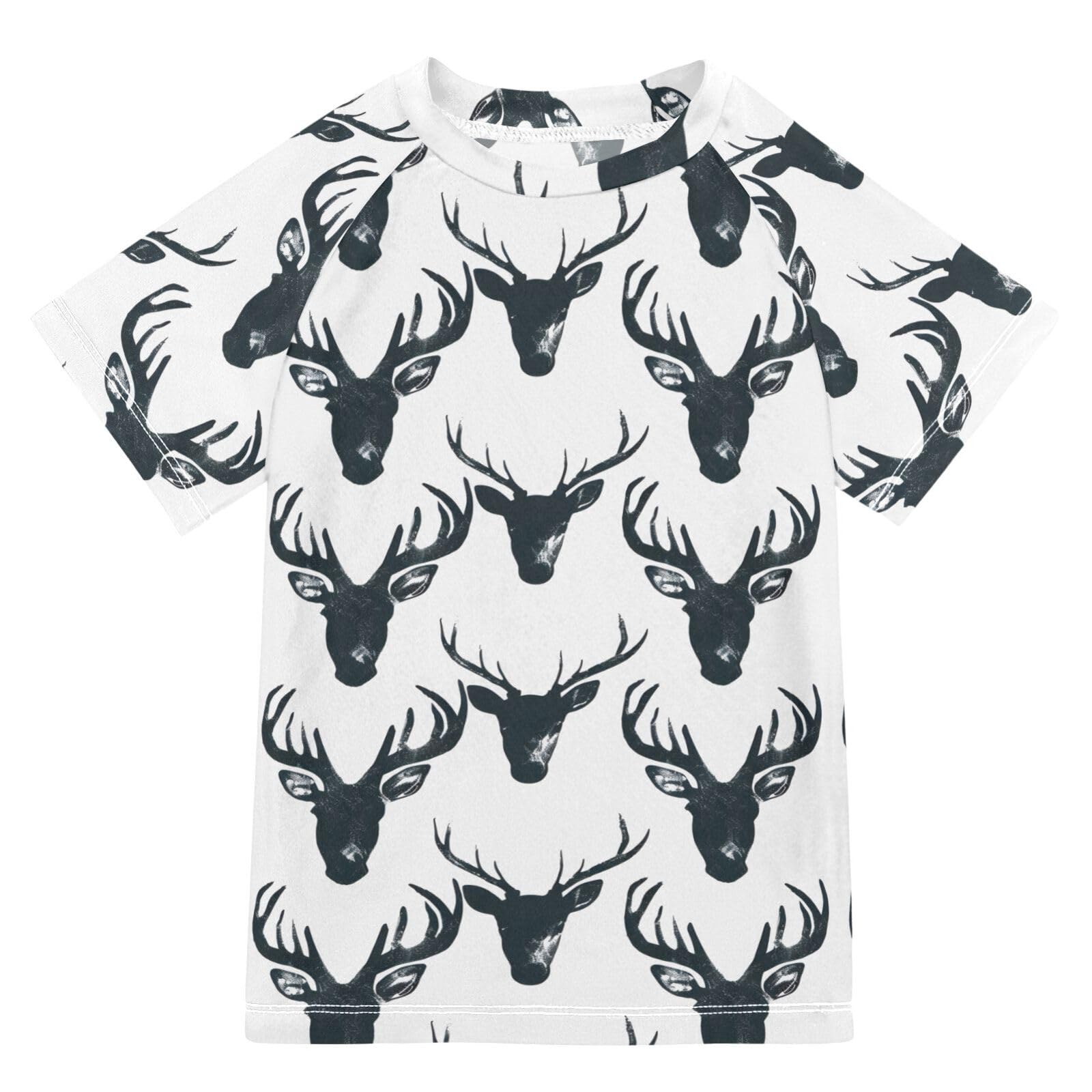 Boys Rash Guard Short Sleeve Swim Shirts for Boys Deer Head Print Sun Protection 7-8T
