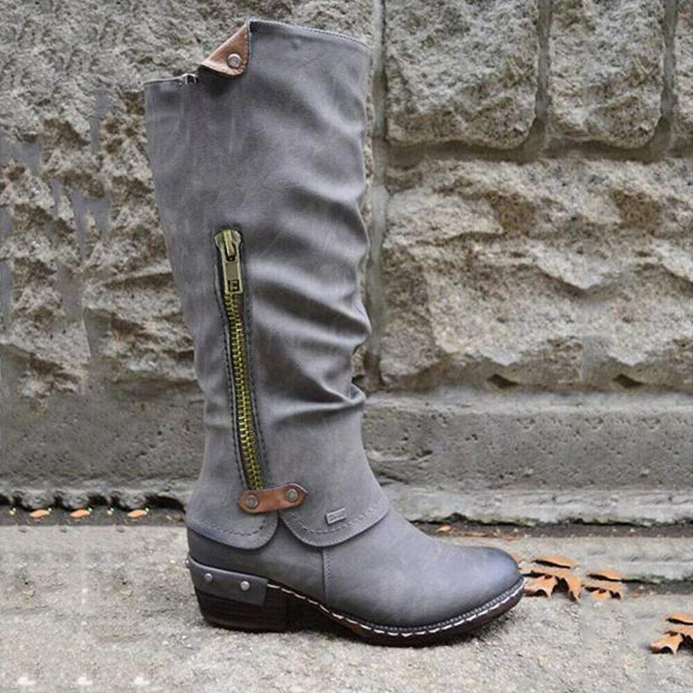 Botas de la Pantorrilla para Mujer Warm Zip Casual Talones hasta Media Pantorrilla Plana Inferior del Invierno