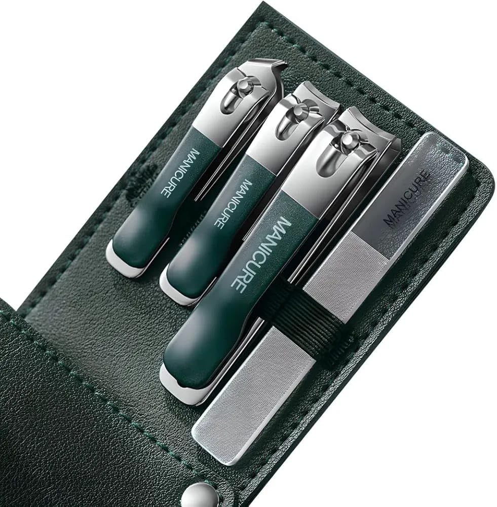 4pcs Portable Nail Cutter Set,Manicure Kit Including Pointed Nail Clipper,Ultra Sharp Sturdy Fingernail Toenail Clipper Nail,Nail File,PU Storage Bag,Suitable For Home And Travel Use,Gifts for Women and Men adult nail cutter (GREEN)-image-20
