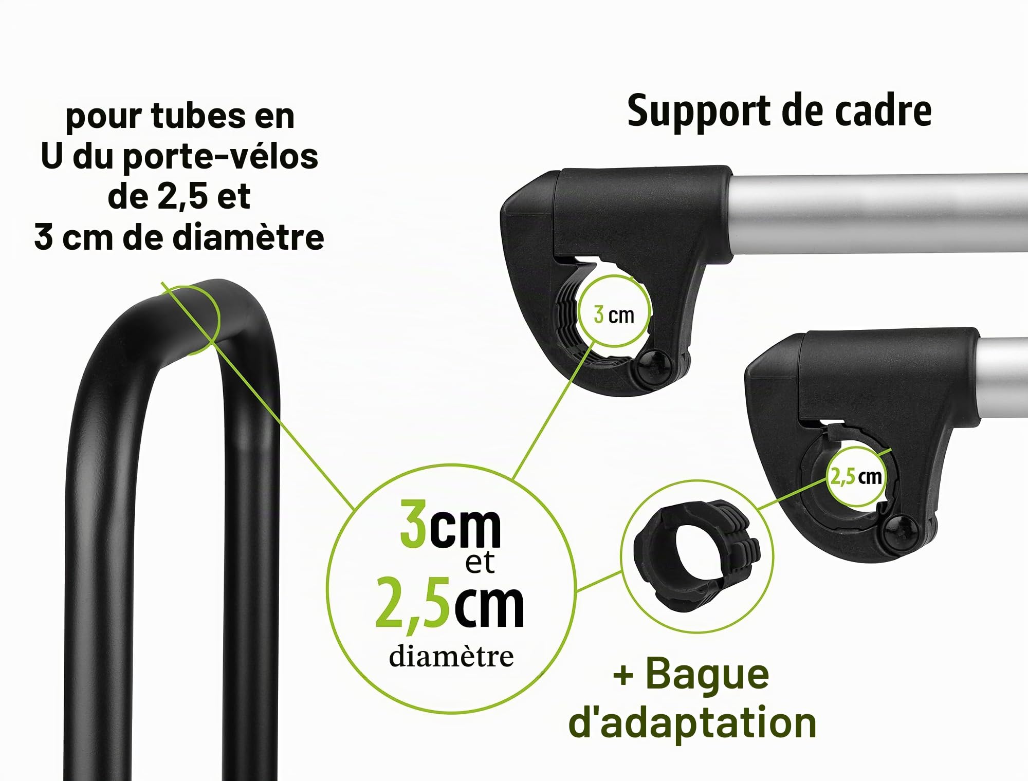 EUFAB 11630 Support de Cadre Amovible Long Ø 25 + 30 mm