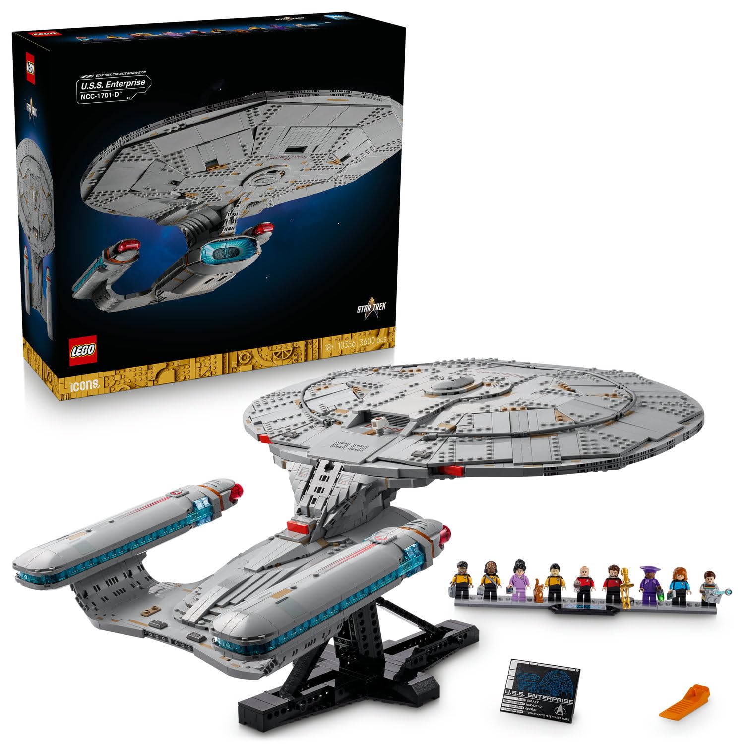 LEGO Icons Star Trek: U.S.S. Enterprise NCC-1701-D 10356 – Yetişkinler için Ayrılabilir Komuta Dairesi, 2 Mini Mekik Kapsülü ve Açılı Sergileme Standı İçeren Yaratıcı Model Yapım Seti (3600 Parça)