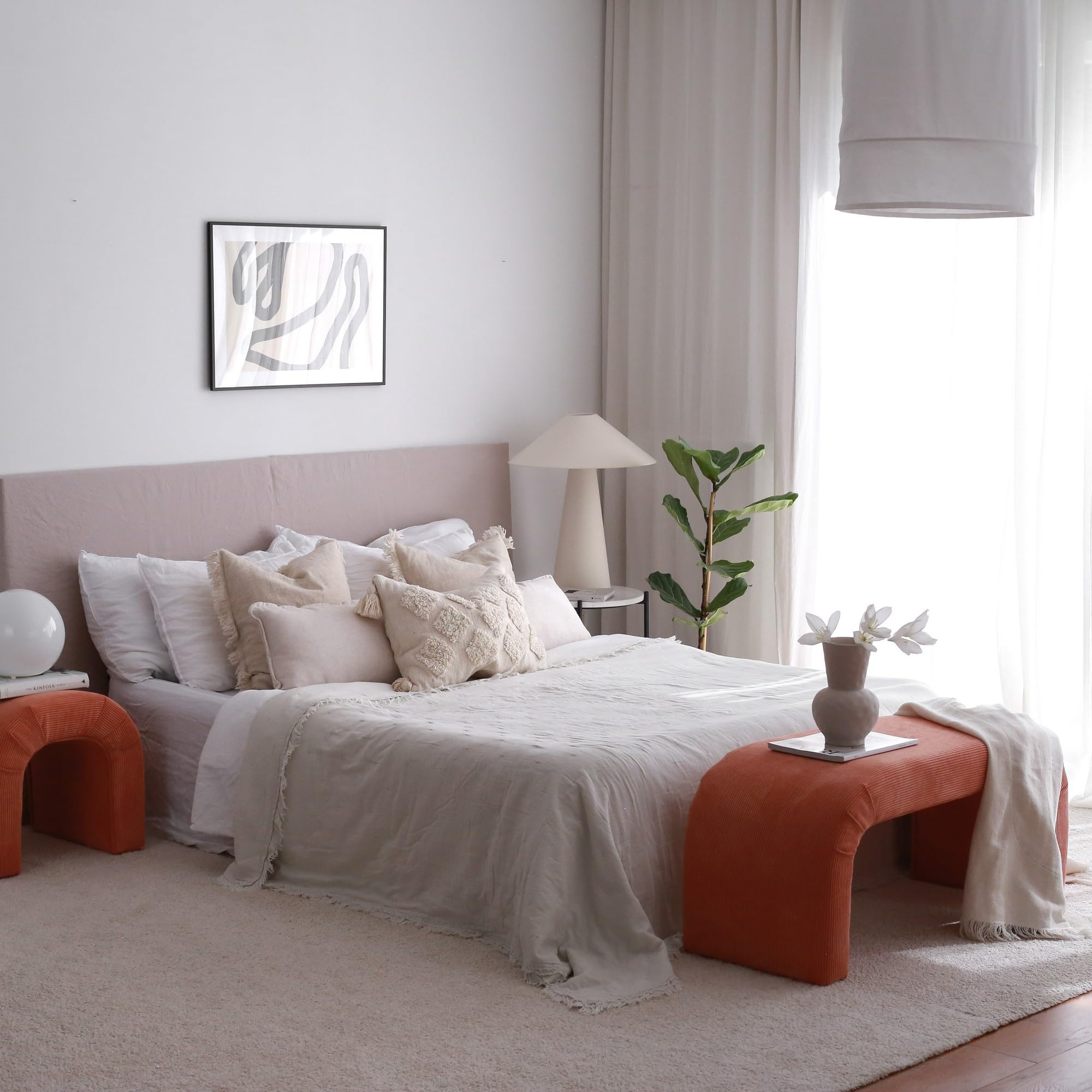 Pouf velours corduroy corail 106x45x46 banc de salon moderne en hêtre