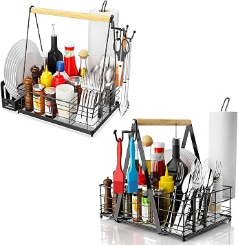 JBBTOOL Grill Caddy, BBQ Caddy for Outdoor Grill with Paper Towel Holder, Picnic Camper Accessories, Outdoor Kitchen, RV Patio Tailgate Essentials, Grilling Gifts for Men