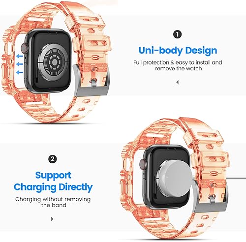 Miniatura 3 de Correa compatible con Apple Watch de 1.496 pulgadas, 1.575 pulgadas, 1.614 pulgadas con funda antigolpes, cristal transparente para hombres y