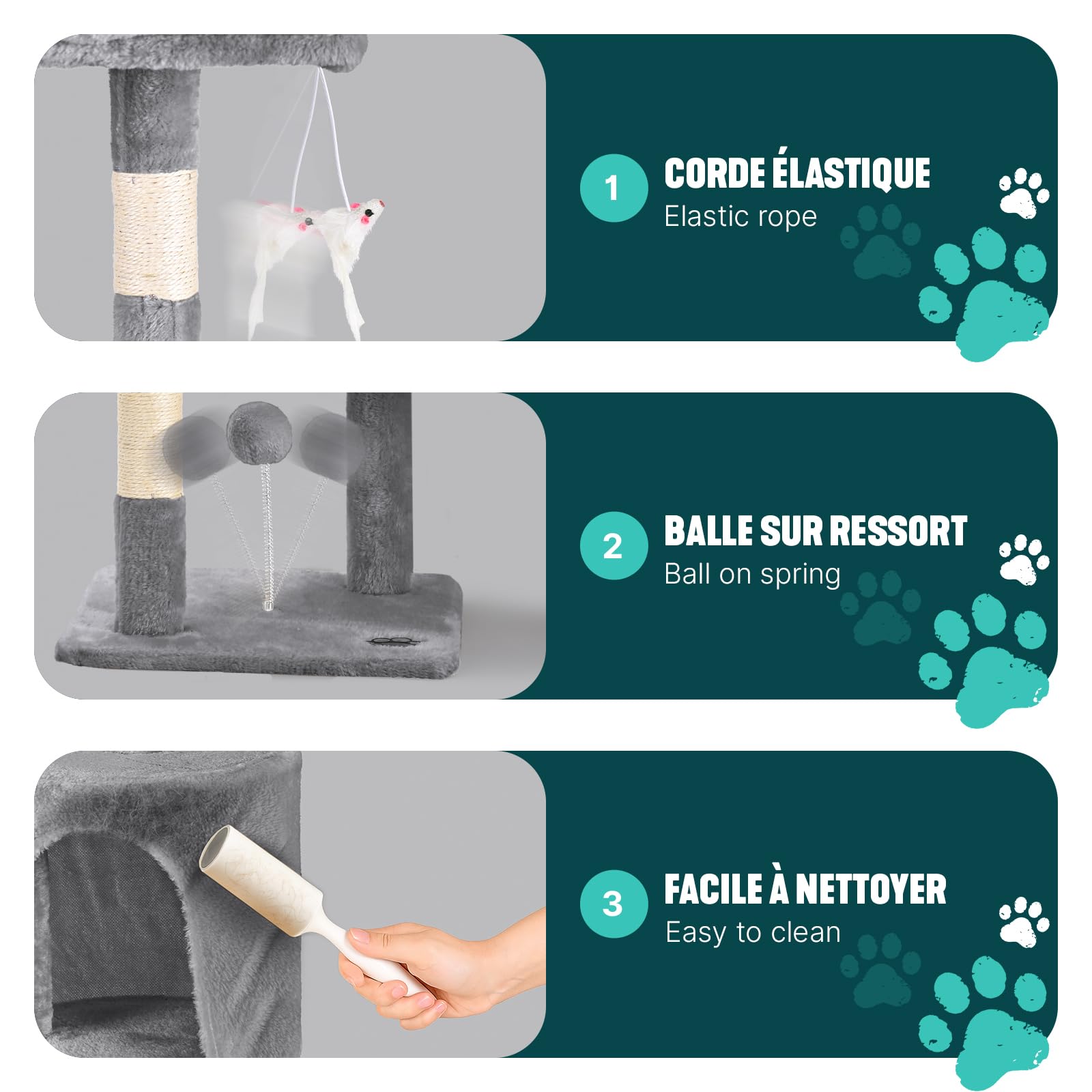 VOUNOT® Tiragraffi per Gatti Alto 112 cm, Albero per Gatti Multilivello, Centro Attività per Gatto con Pali Tiragraffi in Sisal, Cuccia, Piattaforme e Grotta, Grigio