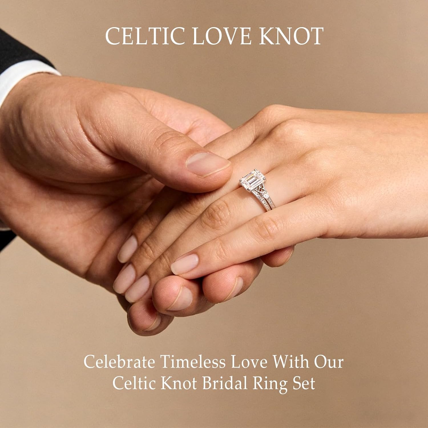 3CT Moissanite Engagement Ring Set, Emerald-Cut Celtic Knot Design 925 Sterling Silver Wedding Bridal Rings, D Color VVS1 Jewelry Gifts for Valentines Day Anniversary, Size 6-10