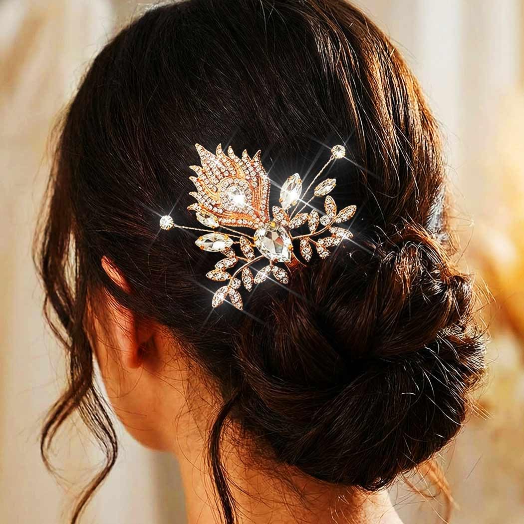 Latious Crystal Hair Comb Gold Wedding Hair Pieces Rhinestone Hair Accessories for Women and Brides - Image 3