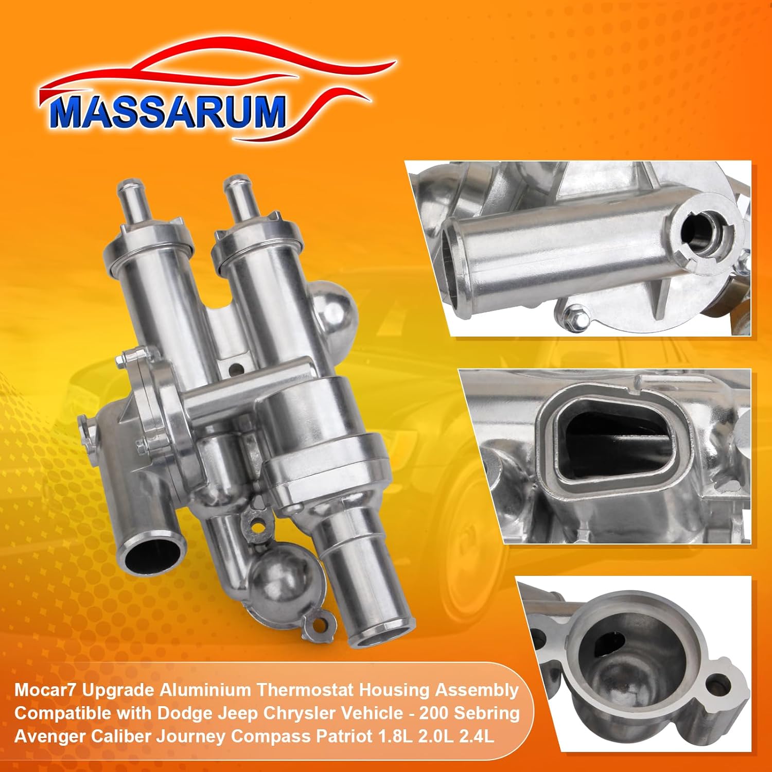 Upgrade Aluminium Thermostat Housing Assembly Compatible with Dodge Jeep Chrysler Vehicle - 200 Sebring Avenger Caliber Journey Compass Patriot 1.8L 2.0L 2.4L Replace 68003582AB