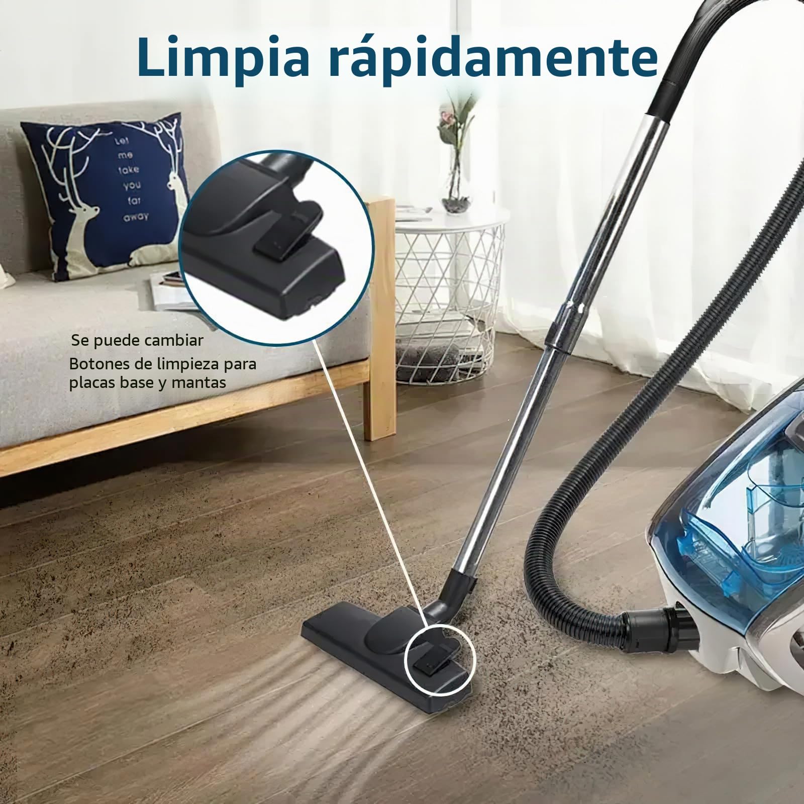 Eznaobo Aspiradora sin bolsa, 2500 W, con filtro HEPA, boquilla de suelo para suelos duros y alfombras, cable de alimentación de 5 m, capacidad de depósito de polvo de 1,5 litros, color azul