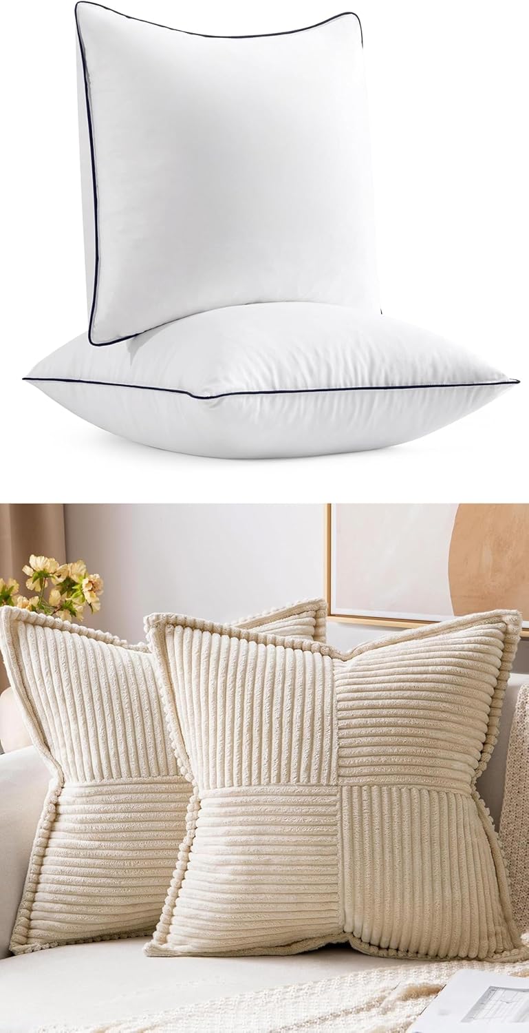 MIULEE 18x18 Pillow Inserts, Fluffy Down Alternative Filling Pack of 2 Ultra Soft Throw Pillows Bundle Decorative Throw Pillow Covers