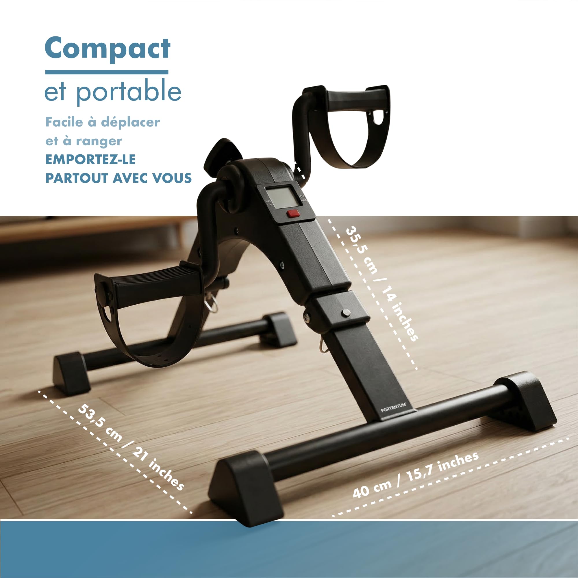 PORTENTUM Pedalier d'appartement Senior électrique motorisé 12 Vitesses télécommande Mini Velo Bras Jambes Compact Tapis antidérapant écran LCD Design Portable Sport Maison