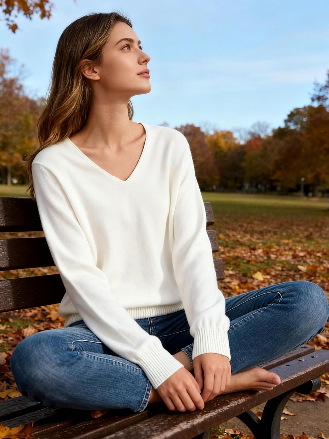SANGTREE Sweater for Women V Neck Casual Long Sleeve Lightweight Knit Pullover Tops