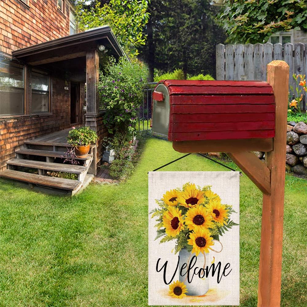 Hexagram Spring Welcome Garden Flag 12x18 Inch, Mailbox Decor, Seasonal Outdoor Linen Double Sided Spring Summer Sunflower Flags for Yard Outside Holiday Farmhouse Decorations - Image 6