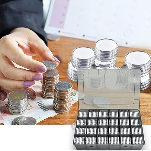 Vista 23 de Cápsulas de monedas de 1.811 in con junta de espuma y caja organizadora de almacenamiento de plástico, 6 tamaños (20/25/27/30/38/1.811 in)