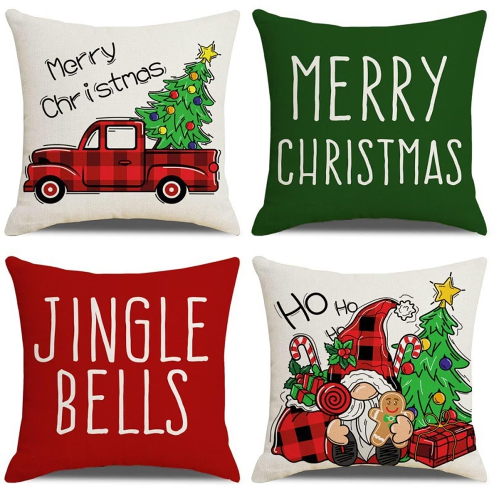 Housse coussin 50x50 Noël doux voiture naine de Noël parure oreiller déco double face