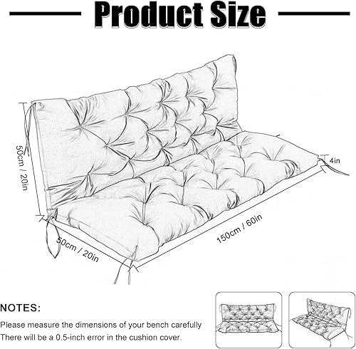 Miniatura 6 de Cojines de repuesto para columpio de porche al aire libre, impermeables, gruesos, de 4 pulgadas, con lazos para jardín, patio, porche, muebles,