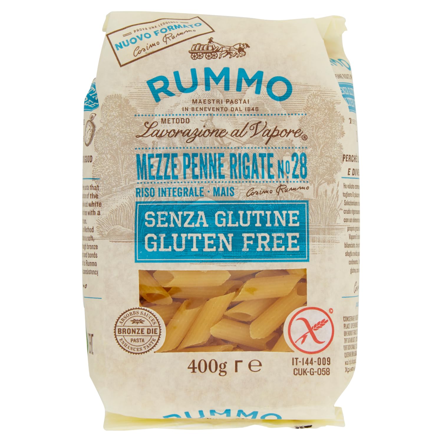 Rummo Glutenfreie Pasta Testpaket 18×400g Spaghetti, Linguine, Stelline, Fusilli,Mezzi Rigatoni, Elicoidali, Mezze Penne, Penne,Gnocchi Mais Vollkornreis + Beni Culinari Kostenloser Schlüsselanhänger