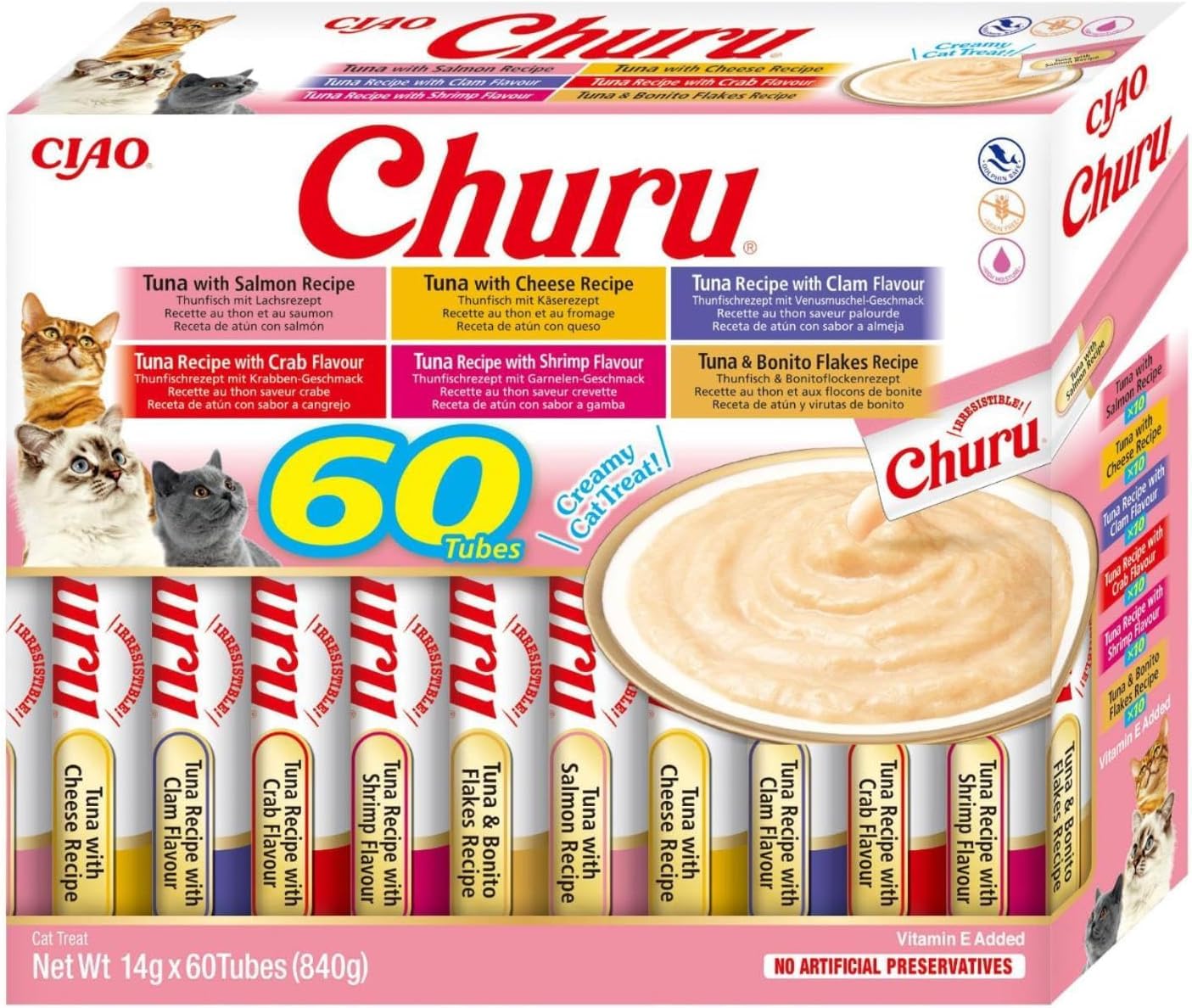 INABA Churu Friandises pour Chats en Purée de Thon 60 Tubes x 14g