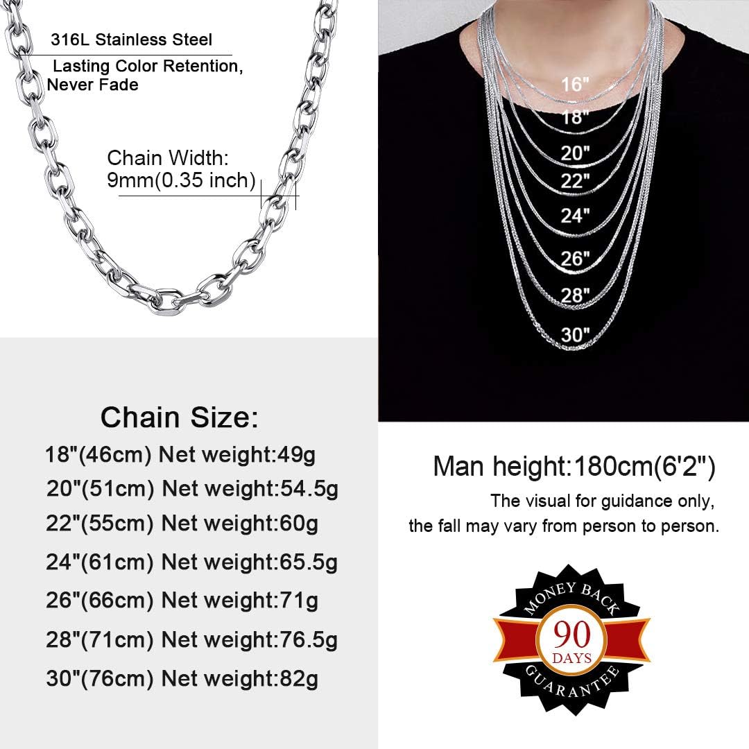 ChainsHouse Mens Thick Silver Chain Necklace Surgical Steel Necklace Chain, Stainless-9mm, 76cm - Image 3