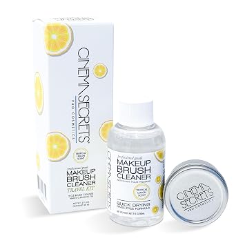CINEMA SECRETS Original Travel Makeup Brush Cleaner Kit - Professional Cleanser + Cleansing Tin for Makeup Brushes - Quick-Drying & Rinse-Free - Removes Stubborn Waterproof Make Up - Lemon 2 fl oz