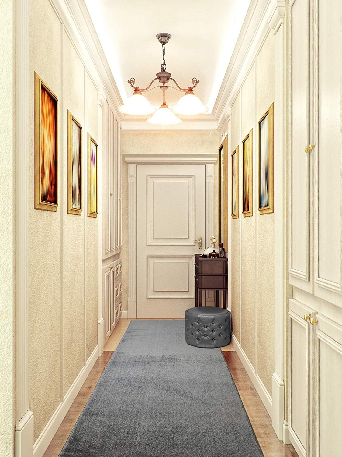 8 ft Long Solid Plain Grey Kitchen Hallway Runner Rug Non-Slip Washable, 26" X 8' Carpet Runner Rugs-Rubber Backed, Custom Size Floor Mat for Stairs Bedroom Bathroom Entryway, Your Choice of Length