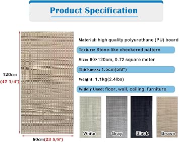 Modern 3D Wall Panels Stone Like Checkered, Waterproof PU Wainscoting, Interior Wall Decor Covering Panel, 3D Brick Faux Stone Look Cladding(White,2pcs - 0.6 x 1.2m)