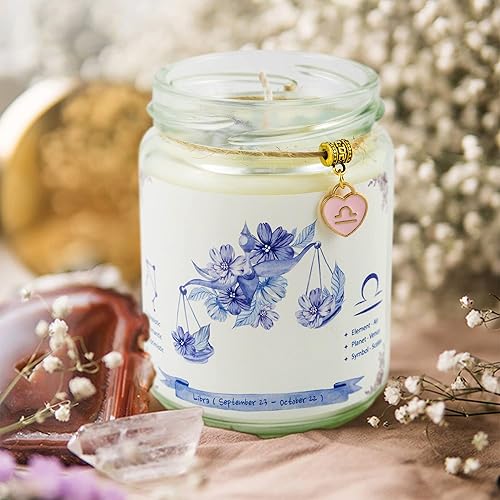 Miniatura 7 de Regalos Libra para mujeres, vela Libra, regalos de velas de cristal del zodiaco, regalos de cumpleaños de astrología, velas perfumadas de violetas