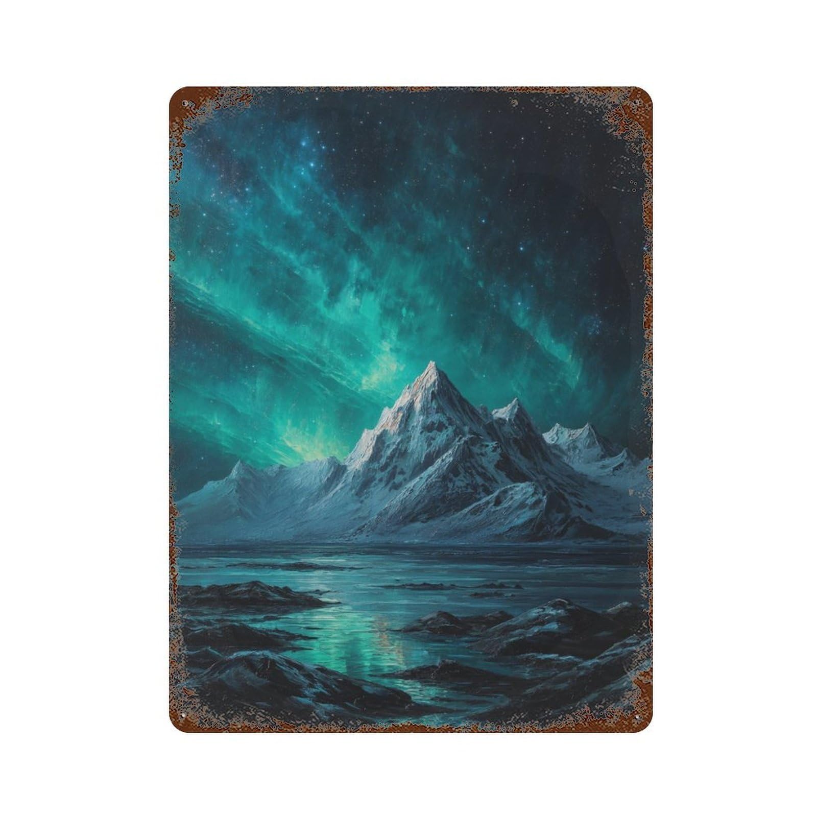 Galactic Mountain Reflections 15.7"x11.8" Rustic Tin Plaque, Novelty Wall Decor for Living Room, Hallway And Home Decor