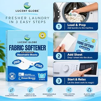 Lucent Globe Fabric Softener Sheets for Washing Machines (Ocean Breeze)